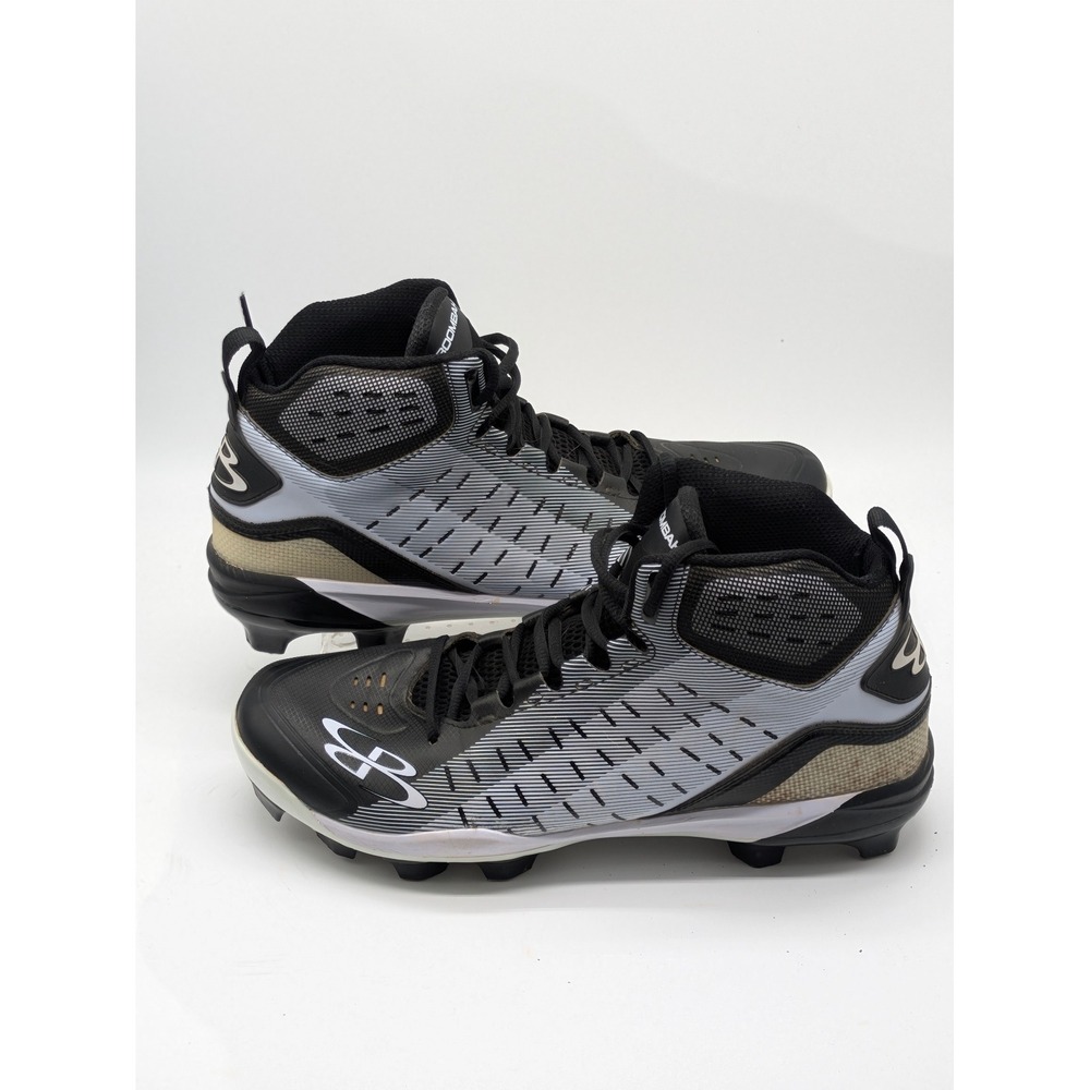 Boombah Men's Size 12 Mid Baseball Cleats Black White Molded Metal Free Shoes